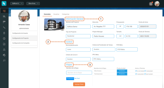 Configuración de Proyecto - Generales