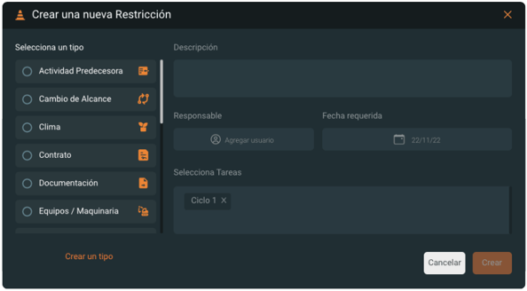 Creación de restricción